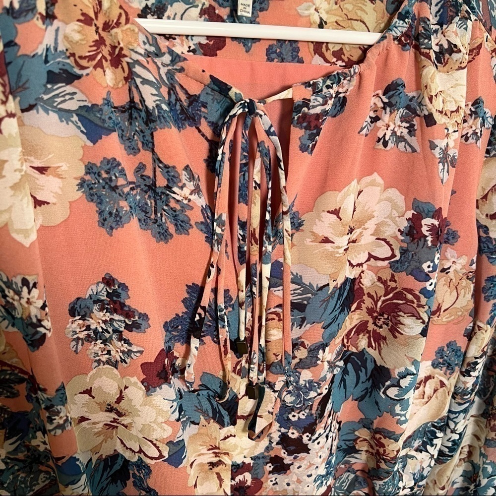 Wayf Women's Size Small Midi Dress Light Pink Teal Beige Floral Long Sleeve - Picture 7 of 14